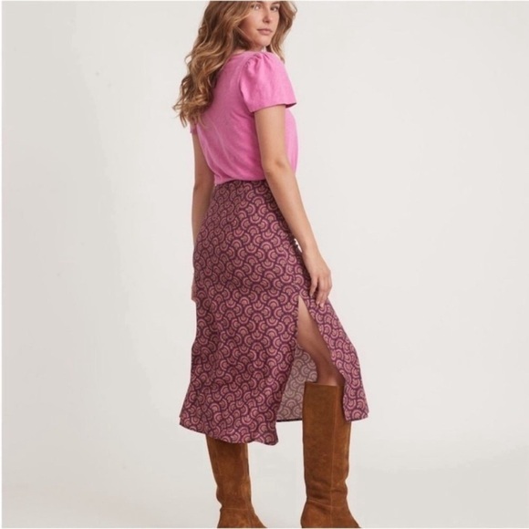 Marine Layer Ryan MIDI Slip Skirt Block Fan Print Pink Purple Size 0 - Picture 2 of 3